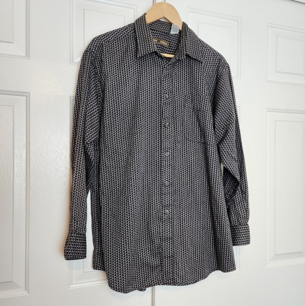 John Henry Retro Print Black & White Button Down Longsleeve Men's Shirt Size XL